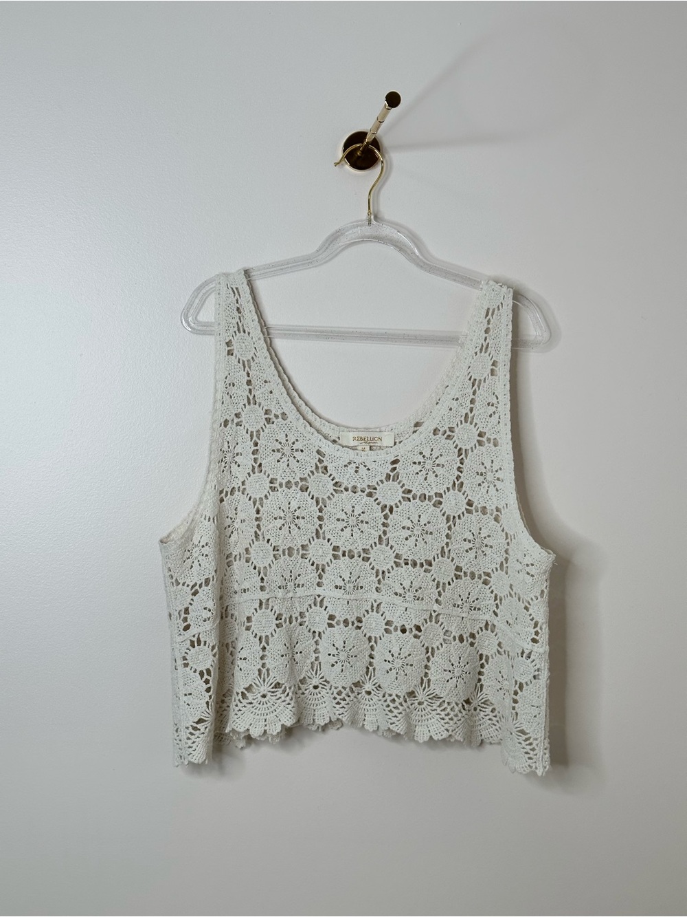 Rebellion Again Ivory Crochet Crop Top Size M